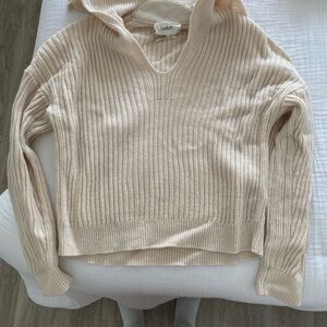 Ba&sh Cream V-Neck Ribbed Sweater
